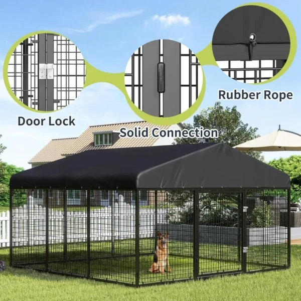 large outdoor dog enclosureheavy duty dog cage roofgalvanized steel dog kennel fence with double safety locks6.56x 6.66