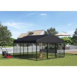 Large Outdoor Dog Enclosure,Heavy Duty Dog Cage Roof,Galvanized Steel Dog Kennel Fence with Double Safety Locks(6.56’x 6.56′) large outdoor dog enclosureheavy duty dog cage roofgalvanized steel dog kennel fence with double safety locks6.56x 6.69