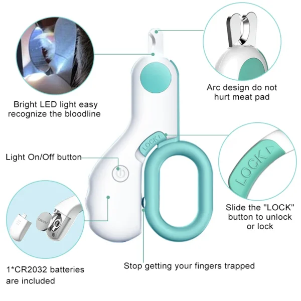 professional pet nail clipper led light 6