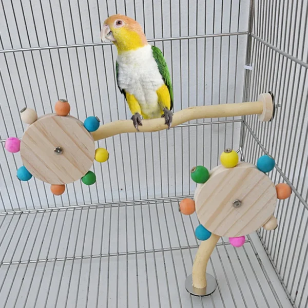 wood perch with rotating balls parrot toys 5