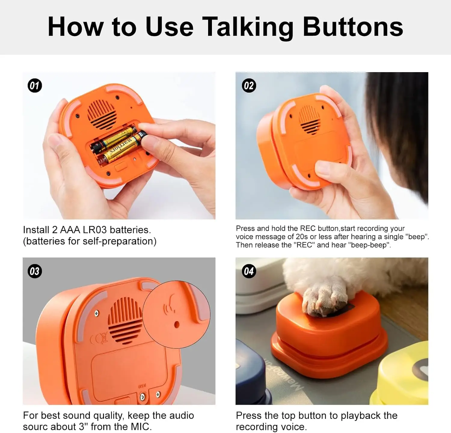 Mewoofun Dog Buttons with Rubber Mat Recordable Dog Talking Buttons Set Communication Starter Pack Dog Training Speaking Buttons Kf S011df97ea1554e52b8064ed6f7f6c63fA
