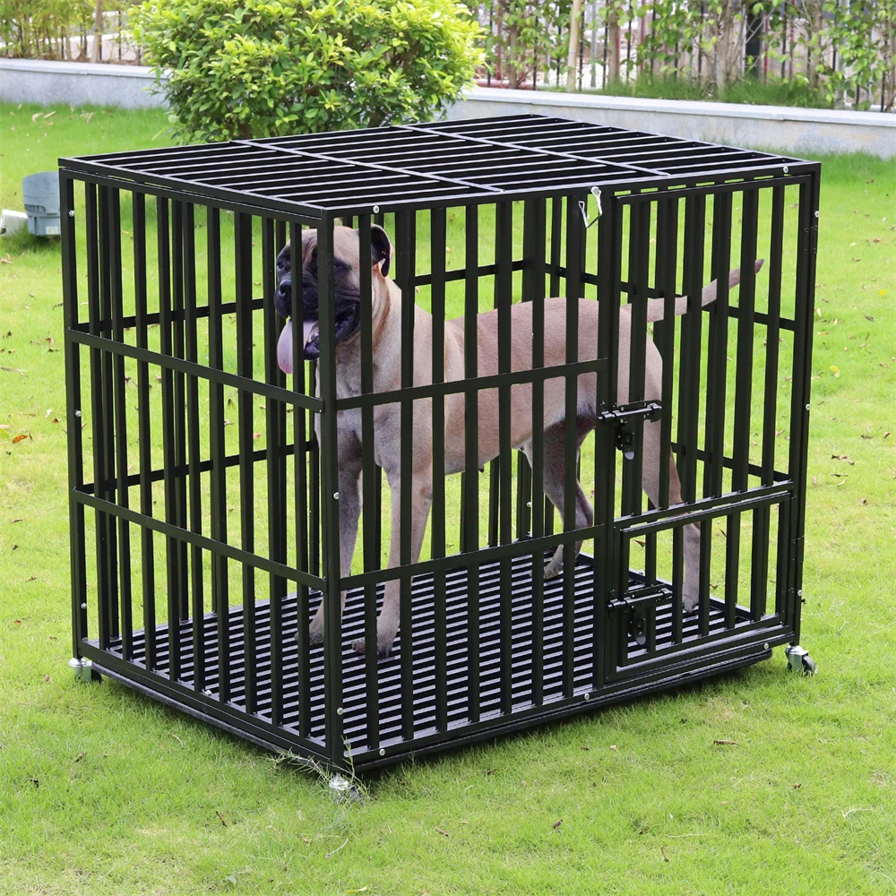 XXL Large Heavy Duty Dog Crate Strong Pet Cage Tear Resistant Square Tube Metal Kennel Playpen with Lockable Wheels and Tray Kf S65974d6e244c4faeba338486ca757a962